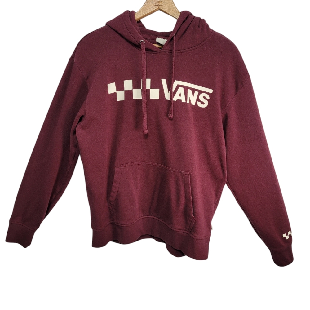 Vans Womens Maroon Graphic Logo Hoodie Sweatshirt Size M Skater Grunge Indie